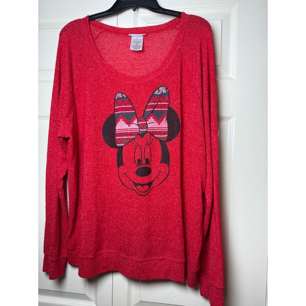 Disney Parks Women's Minnie Mouse Sweatshirt Sweater Top Red Lounge